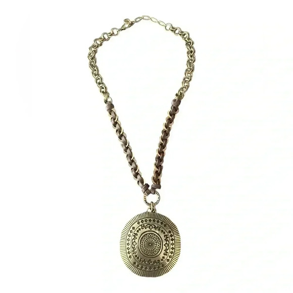 UNIQUE BROWN AND GOLD PLEATHER NECKLACE - Picture 1 of 2